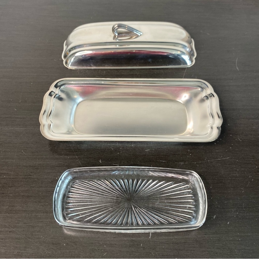 BRISTOL SILVER by POOLE Silver Plate Vintage Covered Butter Dish w Glass Insert - Picture 3 of 13